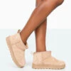 Flurry Beige Faux Suede Ultra Mini Ankle Boots