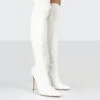 Confidence White Stiletto Heeled Over The Knee PU Boots