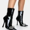 Orla Black Patent Diamante Bow Pointed Toe Stiletto Ankle Boots