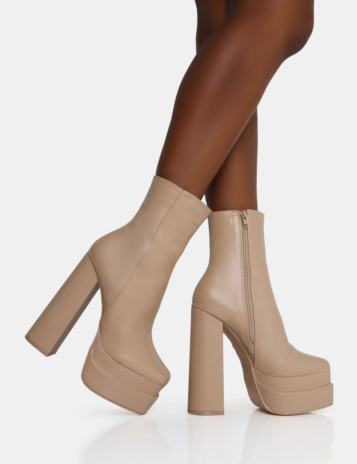 Supine Nude PU Chunky Heeled Platform Ankle Boots - Image 3