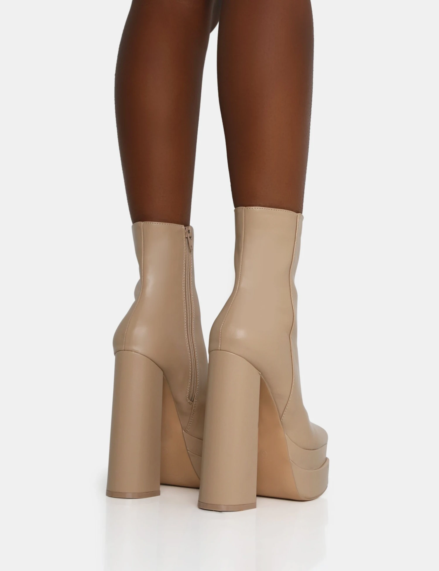 Supine Nude PU Chunky Heeled Platform Ankle Boots - Image 2