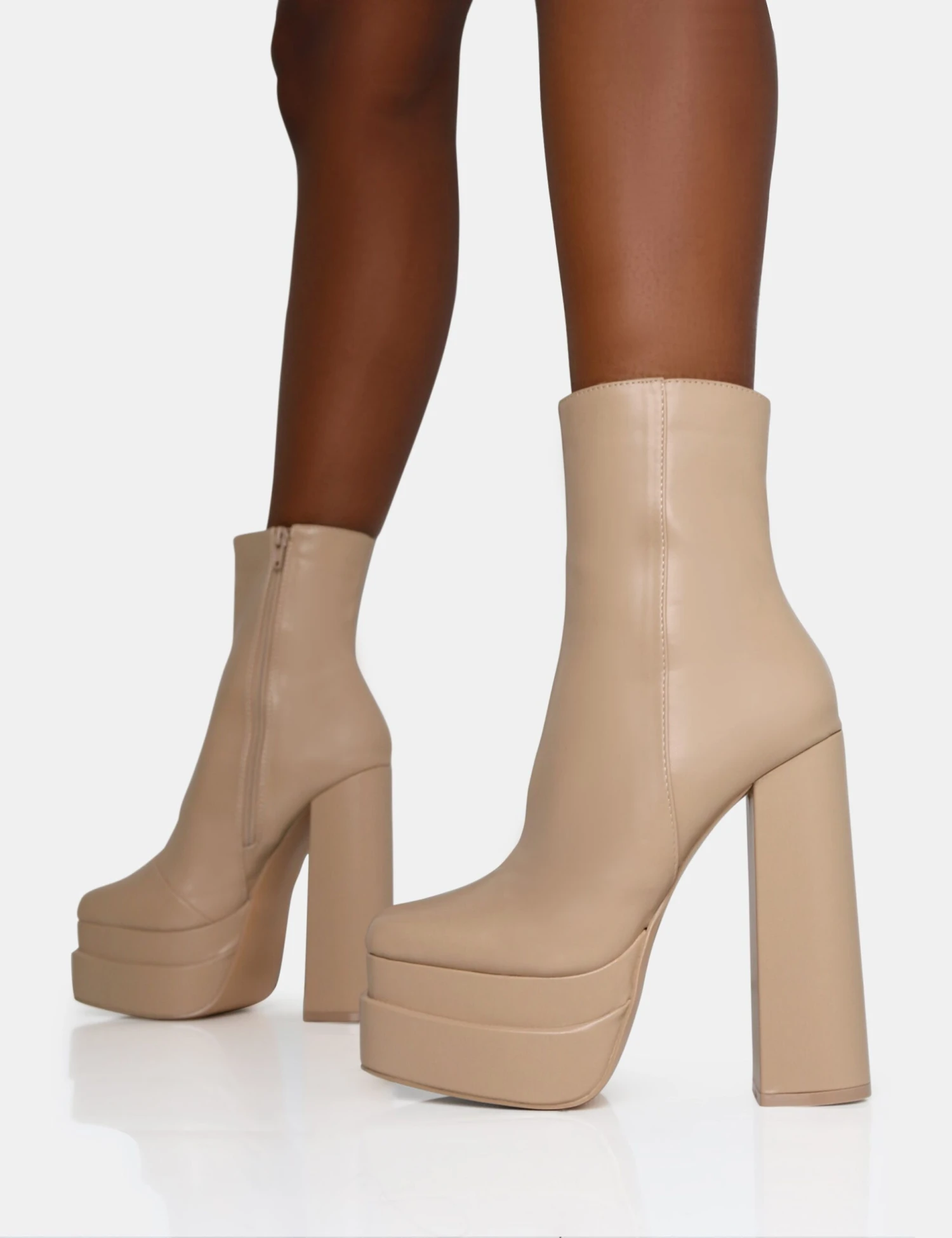 Supine Nude PU Chunky Heeled Platform Ankle Boots - Image 4