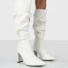 Mine Wide Fit White PU Knee High Boots