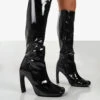 Peppa Black Patent Block Heel Knee High Boots