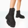 Puffy Black Nylon Zip Up Chunky Sole Snow Ankle Boots