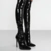 Confidence Black Patent Stiletto Heeled Over The Knee PU Boot