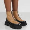 Direction Tan Pu Zip Front Platform Chunky Sole Ankle Boot
