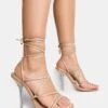 NOBU NUDE PU LACE UP ROUND TOE PERSPEX STILETTO HEELS