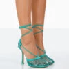 Longshot Turquoise Blue Sparkly Diamante Wrap Around Mesh Heels