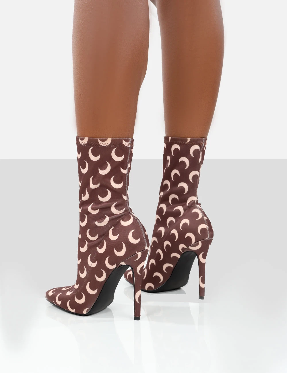 Saturn Return Brown Pointed Toe Stiletto Printed Sock Boots - Image 2