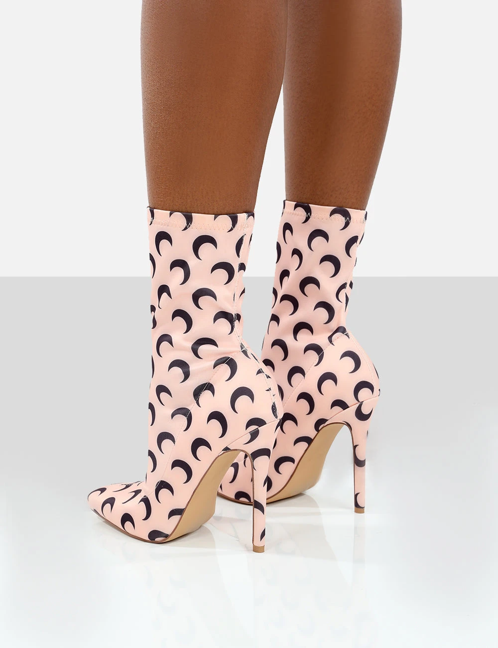Saturn Return Pink Pointed Toe Stiletto Printed Sock Boots - Image 2