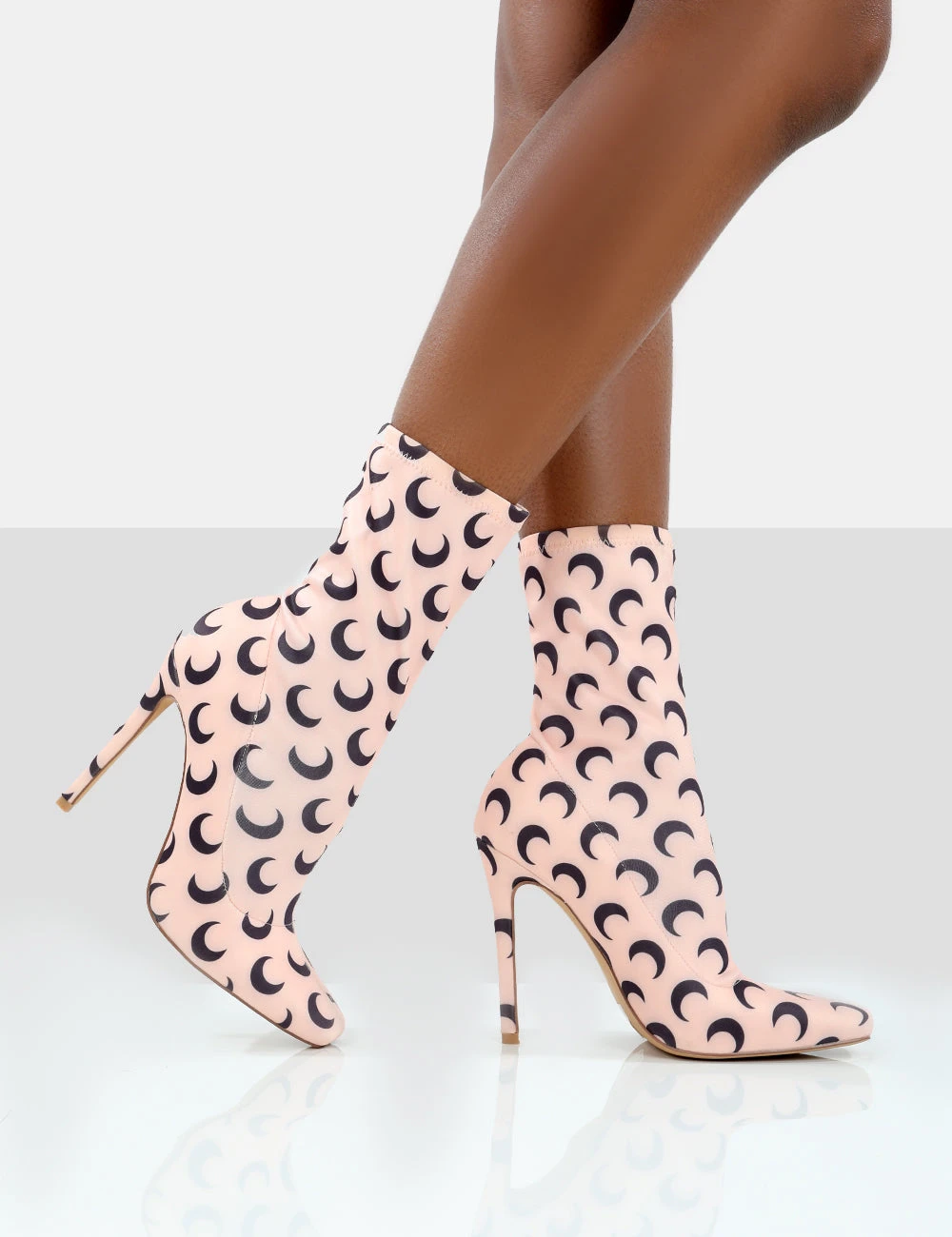 Saturn Return Pink Pointed Toe Stiletto Printed Sock Boots - Image 3